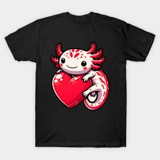 Axolotl with Heart Cute Axolotl Lovers Valentines Day T-Shirt